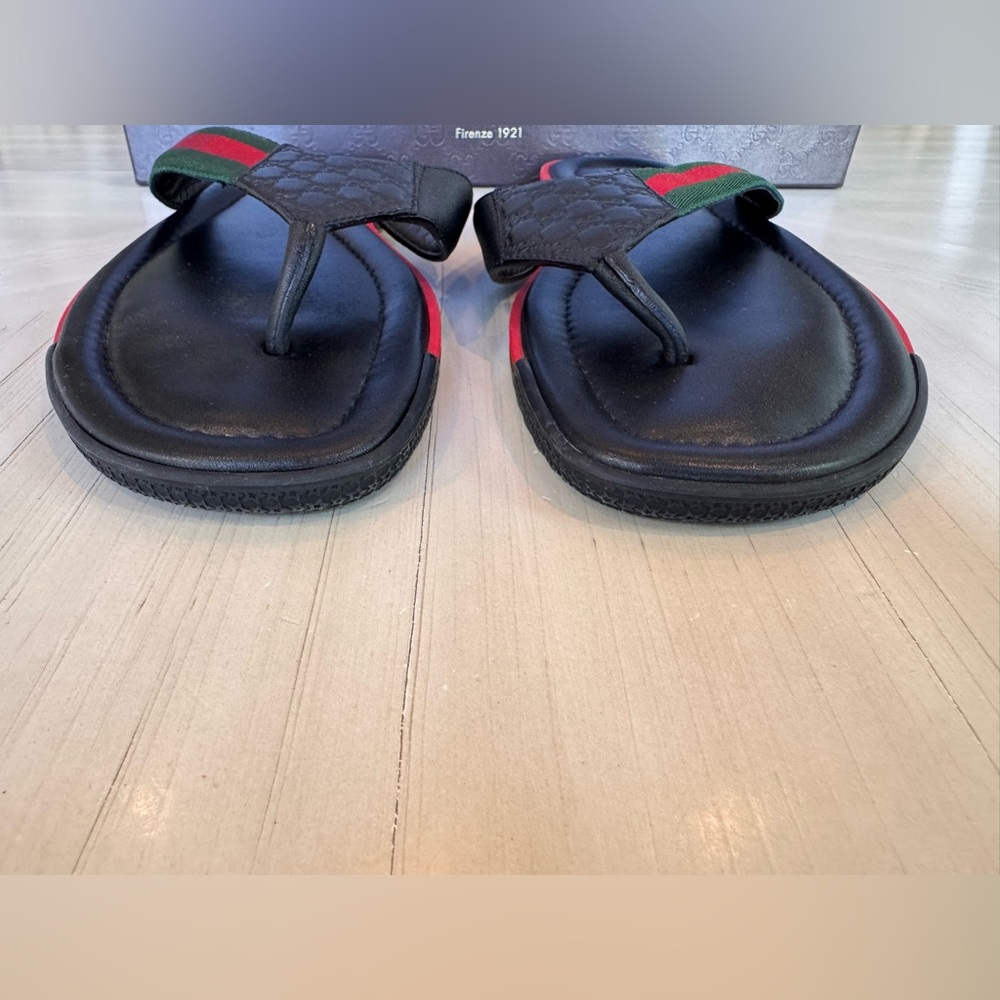 Gucci GG Microguccissima Web Leather Thong Sandals Men’s 9 Black Made in Italy - Picture 7 of 14